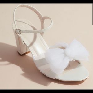 Pleated Chiffon Bow Mid-Heel Sandals